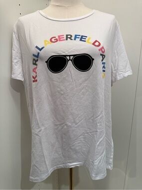 Karl Lagerfeld White Tee with Black Silhouette Tab